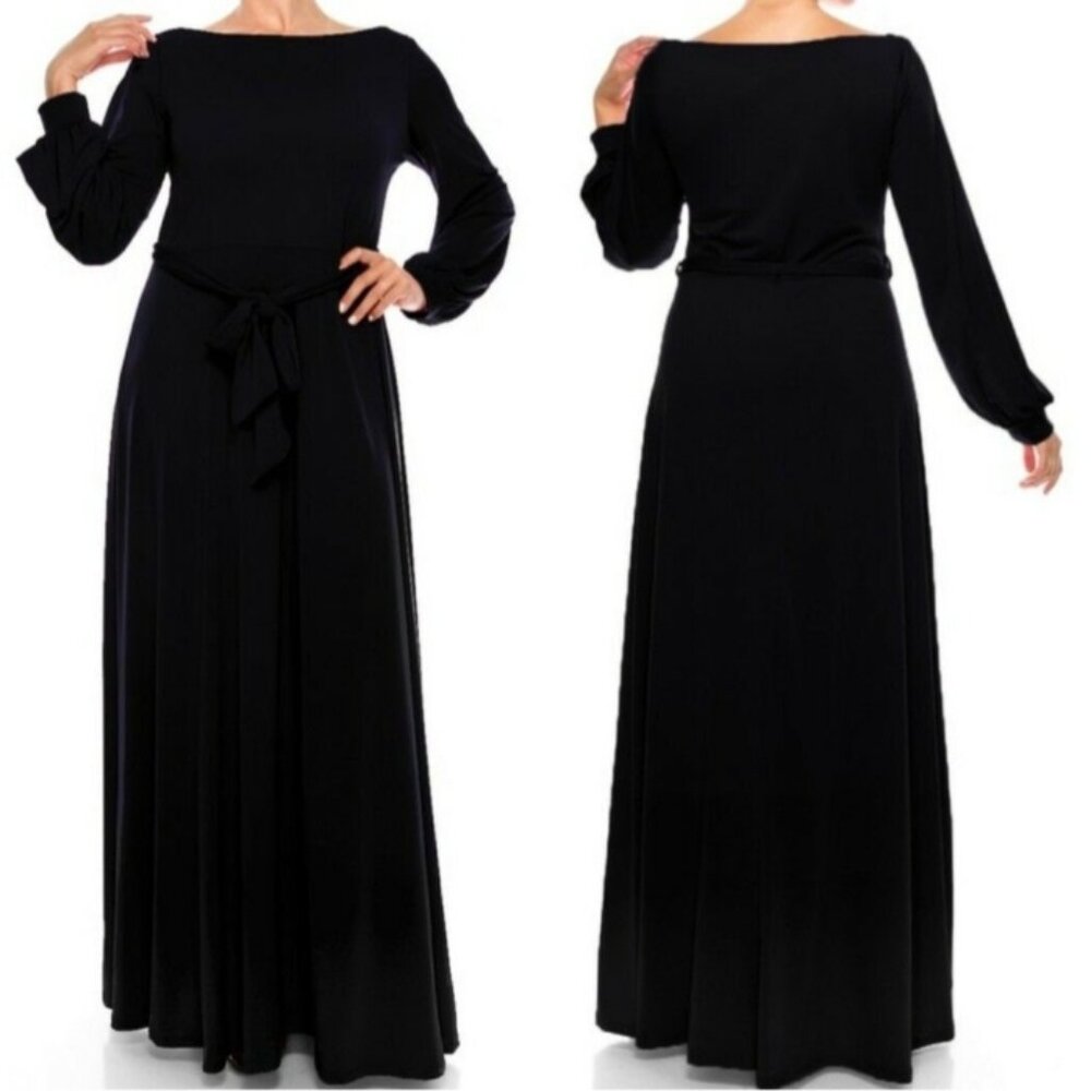 Janette Fashion Black Bell Long Sleeve Modest Maxi Dress